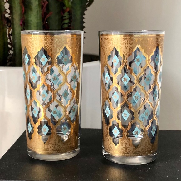 Vintage Other - Set of 2 Vintage Gold Leaf Glassware